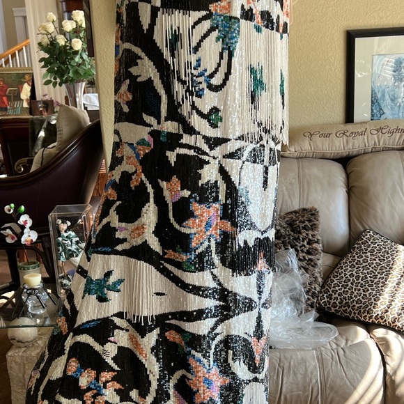 Size 8/10 Oscar Del Renta mirror tribal sequin pailette floor length grown - Picture 6 of 17